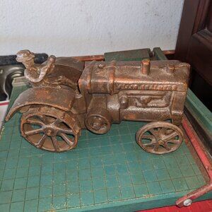 Large 1930's Antique Cast Iron Tractor With Rider Arcade Red Cast Iron Fordson